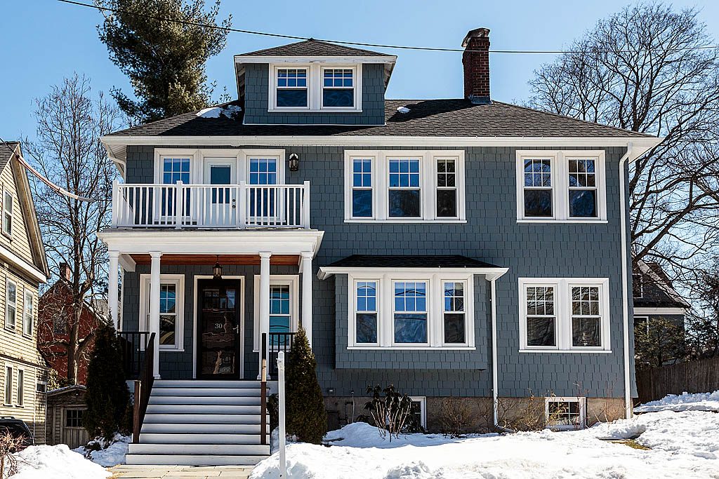 Blue House Contemporary Remodel in Belmont MA by Jensen Hus 