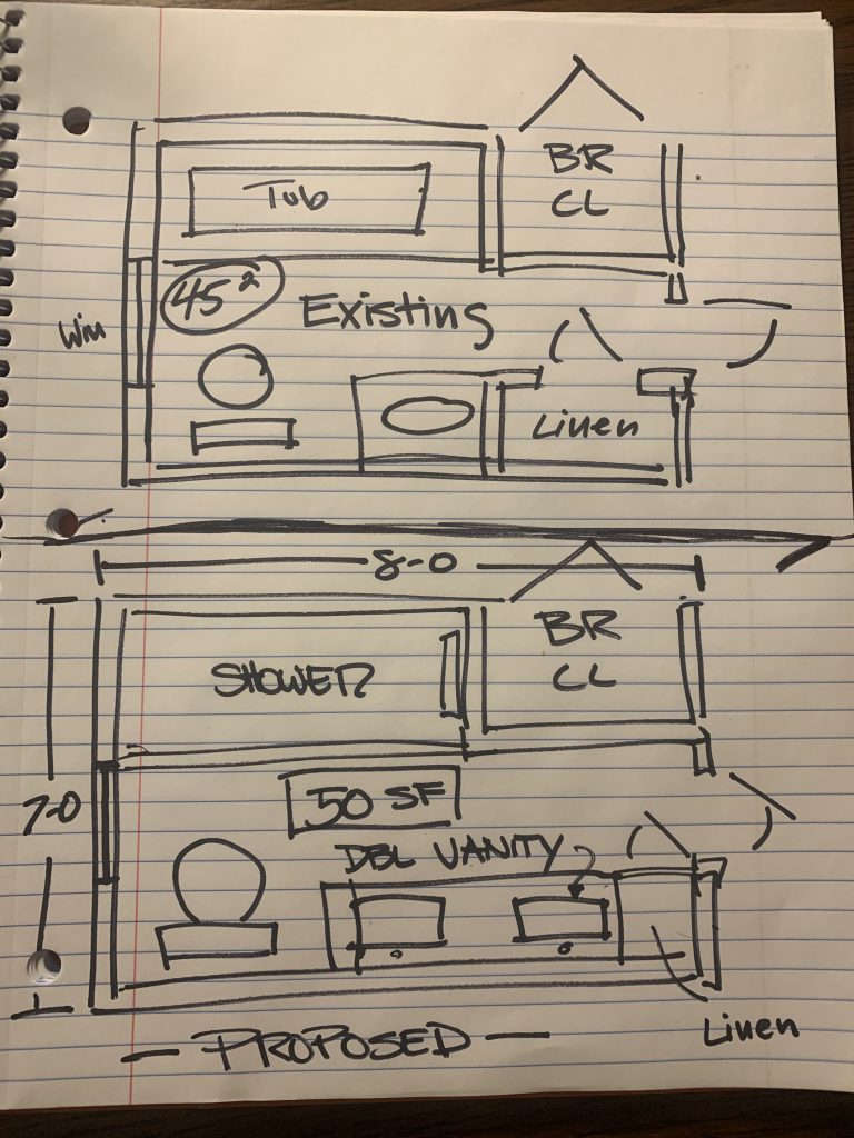 Bathroom Layout Sketch for Contemporary Remodel