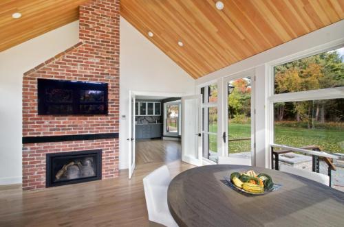 Fireplace in Sunroom Contemporary Design in Weston MA